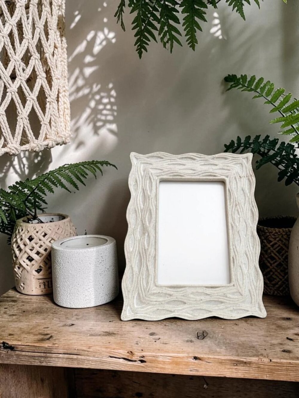 Carved Stone Picture Frame: Wavy Textured Decor